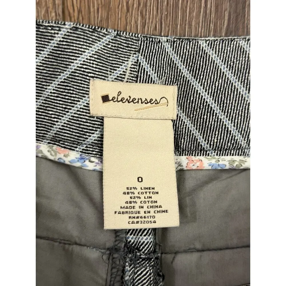 Elevenses Pants Linen Sz 0 Gray Dress Front Detail Striped Wide Leg Boho Office - Picture 3 of 3